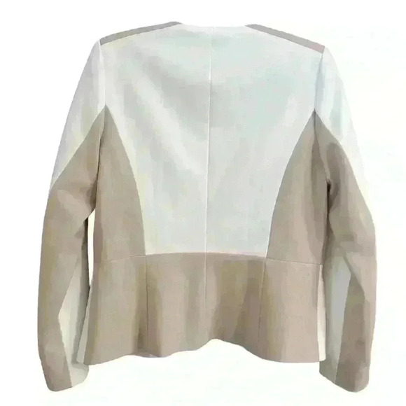 Calvin Klein Cream and White Blazer with Gold Dual Zipper, Size 8, Medium - Picture 3 of 8